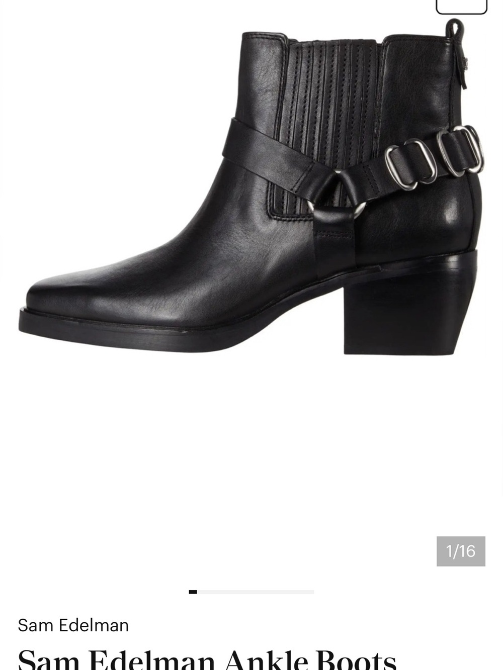 Sam Edelman Bellamie Black Leather Western Harness Ankle Boots Size 6.5